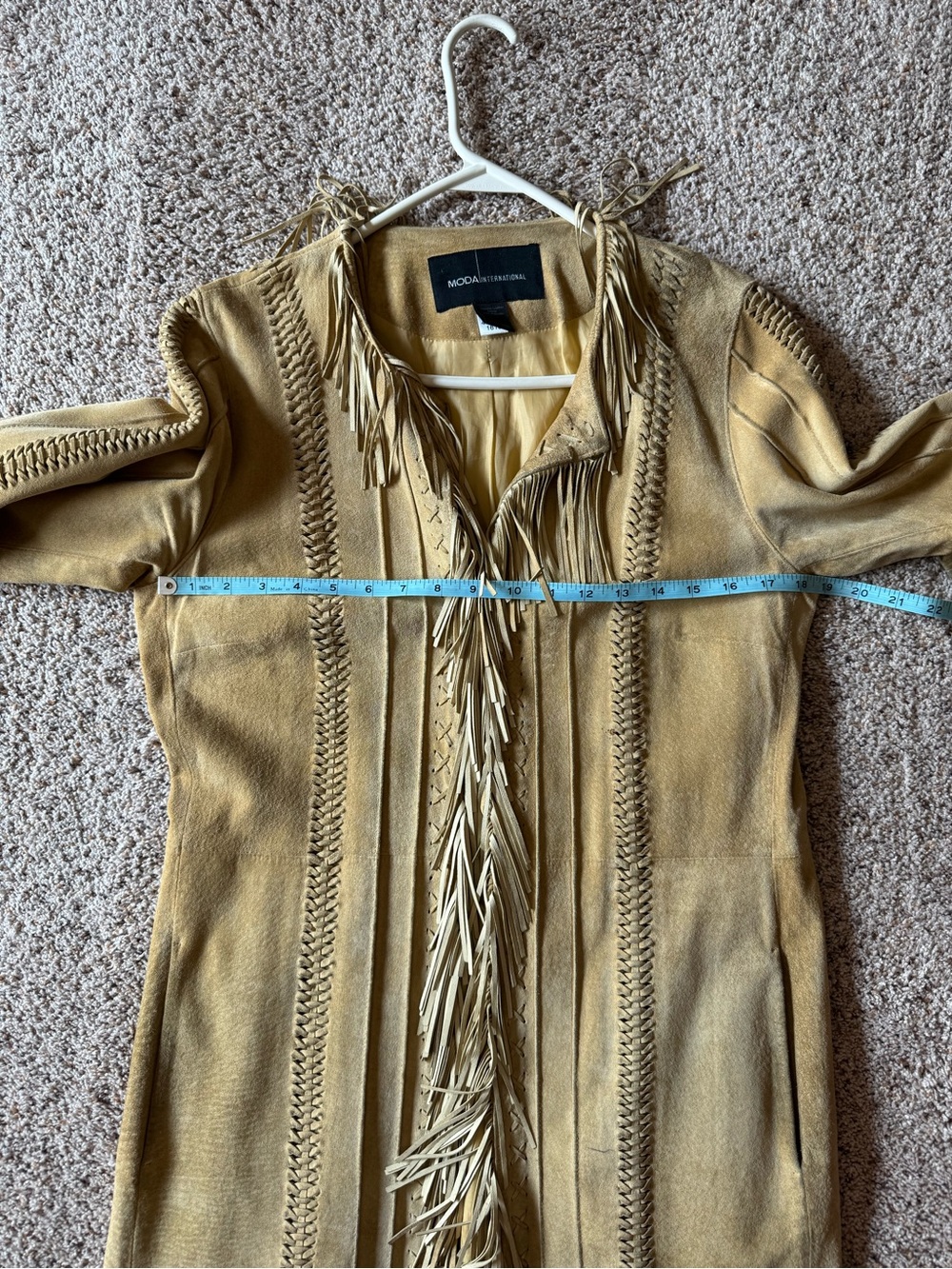 Vintage Victoria’s Secret Moda International Fringe Trim Suede Long Coat - Tan - Picture 6 of 9